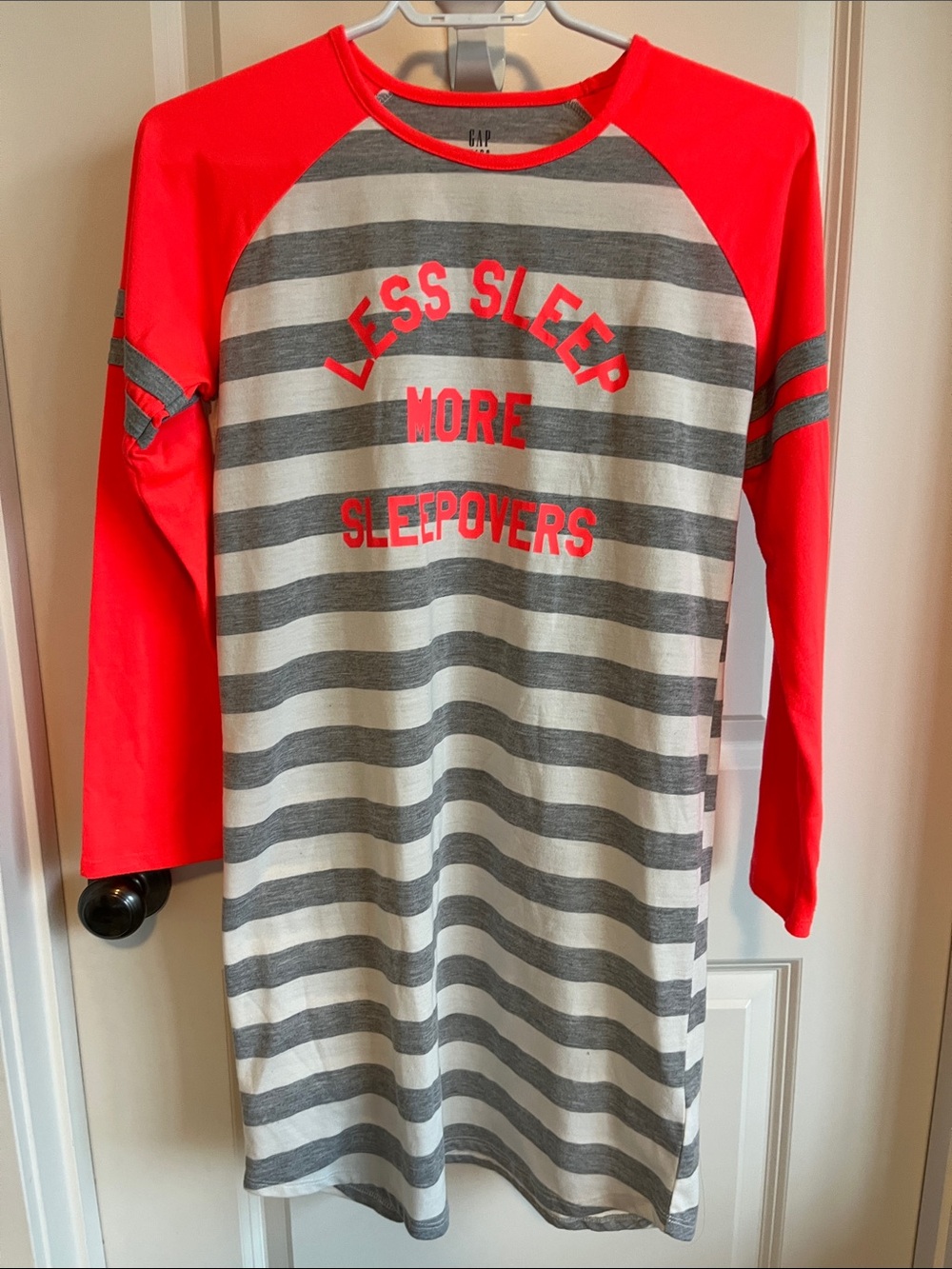 GAP Gray & Neon Pink Raglan 'Less Sleep More‎ Sleepovers' Top